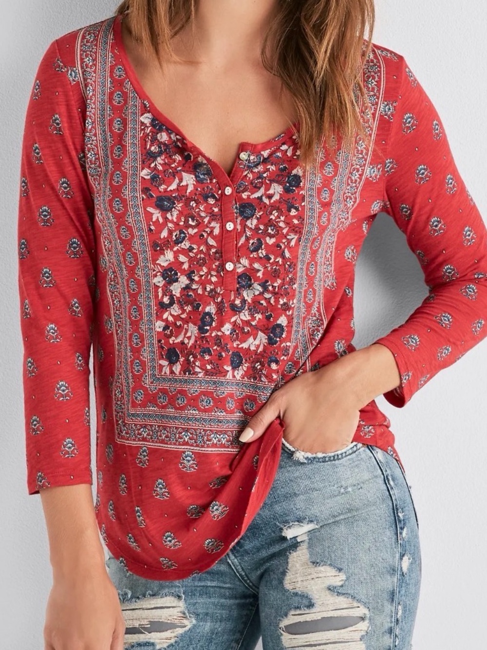 LUCKY BRAND scarf print Henley